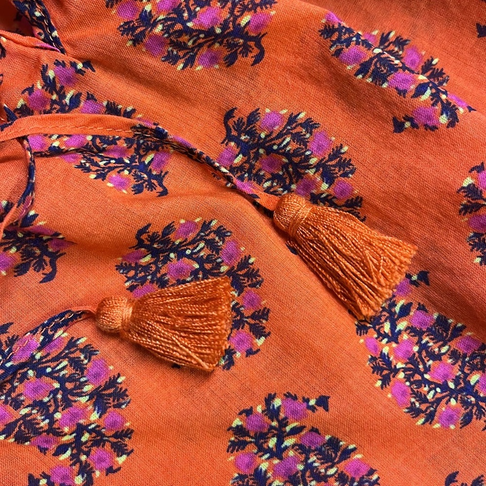 TORY BURCH "Evelina" 100% Cotton Floral Peasant Long SLV Boho/Office Tunic Top 2 - Picture 7 of 16
